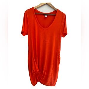 VENUS Orange Front Side Knotted T-Shirt Short Sleeve Dress Medium Summer Casual
